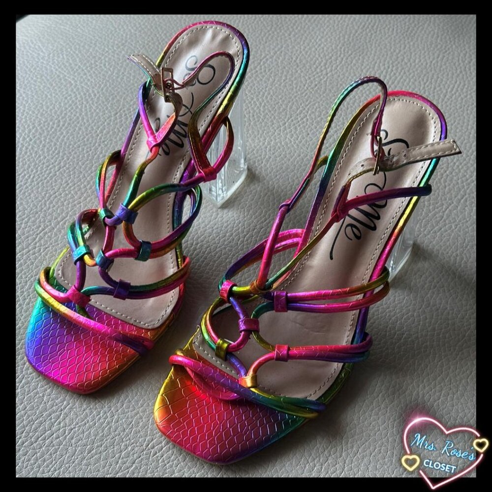So Me Alanna Clear Lucite Heel 3 inch Heel Multicolor Rainbow Size 6.5